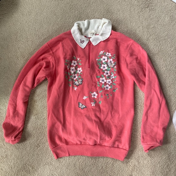 Vintage Sweaters - VINTAGE 90s pink butterfly worn in sweatshirt